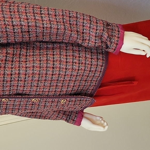 true Vintage KORET Pink Plaid Metallic Tweed Preppy Blazer - Picture 5 of 10